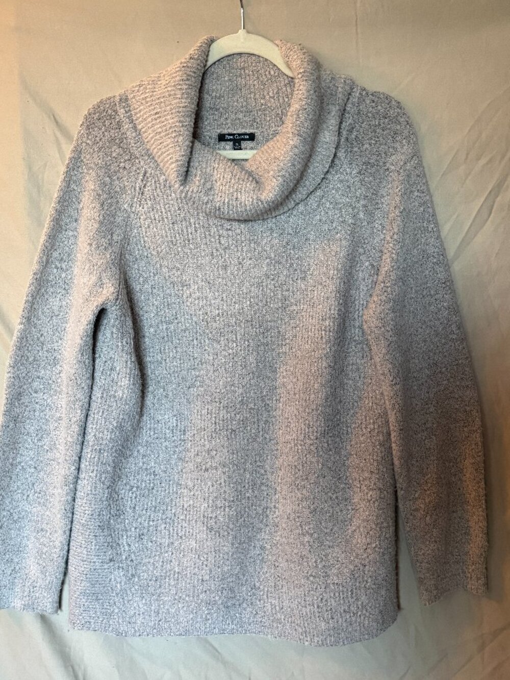 • Pink Clover Gray Marl Cowl Neck Sweater XL Soft Knit Raglan Pullover